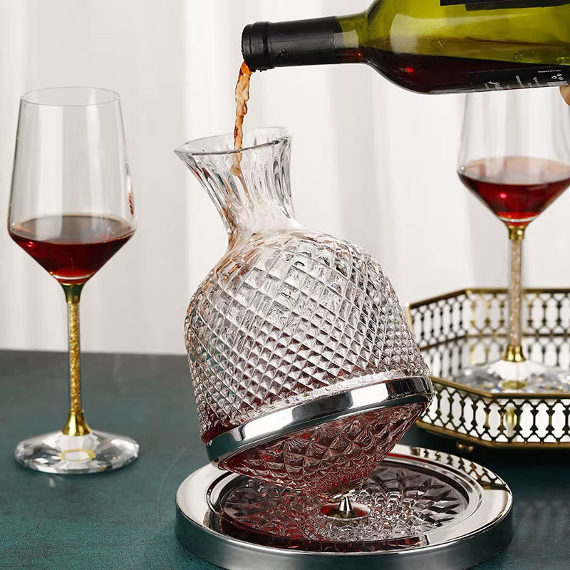 360 Rotating Wine Decanter Tumbler Design Dispenser Crystal Glass Wine Aerator Mirror Jug Gift Bar Decor Art Glassware 1500ML