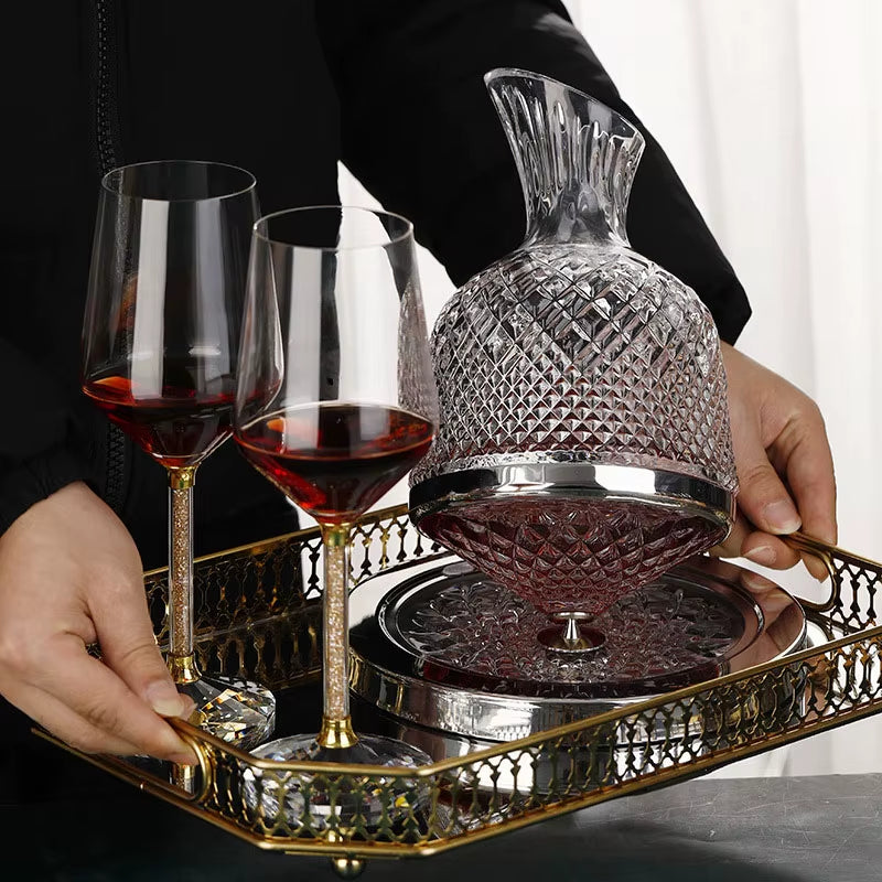 360 Rotating Wine Decanter Tumbler Design Dispenser Crystal Glass Wine Aerator Mirror Jug Gift Bar Decor Art Glassware 1500ML